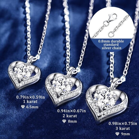 Women’s Silver Moissanite Heart Necklace 2.4x Fire Diamond Gift - Picture 5 of 7